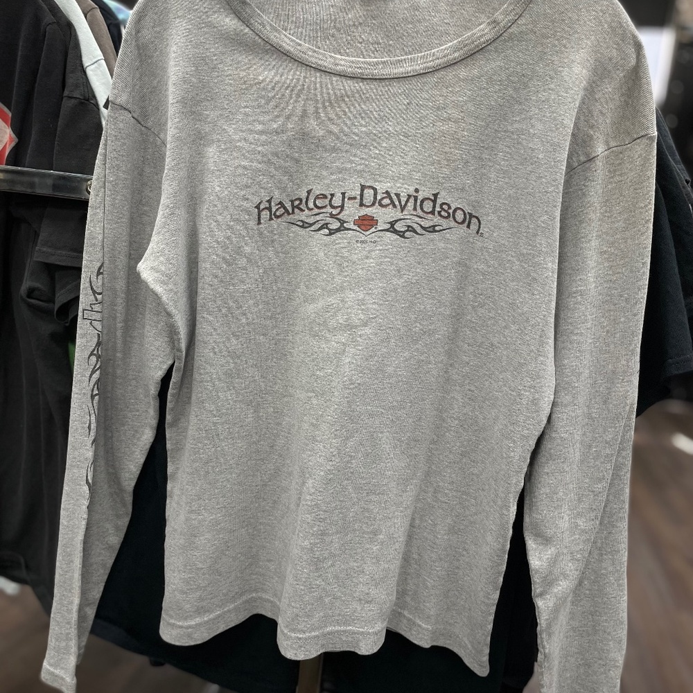 Vintage Harley-Davidson Long Sleeve Shirt Women’s L Gray Biker Graphic Tee